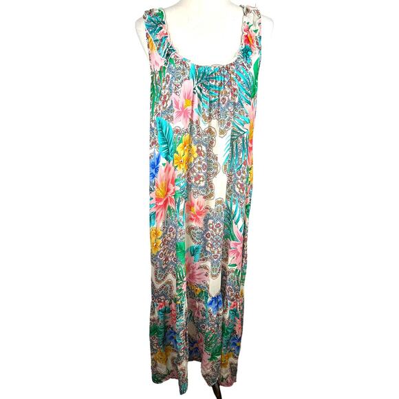 Jade by Johnny Was Sleeveless Floral Hosta Maxi Dress EUC Size M - Picture 1 of 5